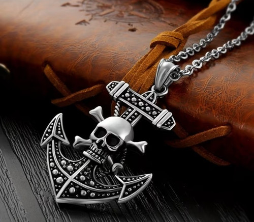 Skull anchor pendant - anchor,