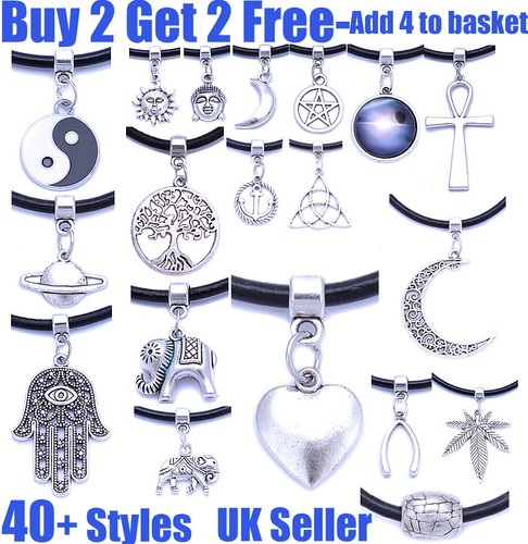 Black real leather cord charm - leather,